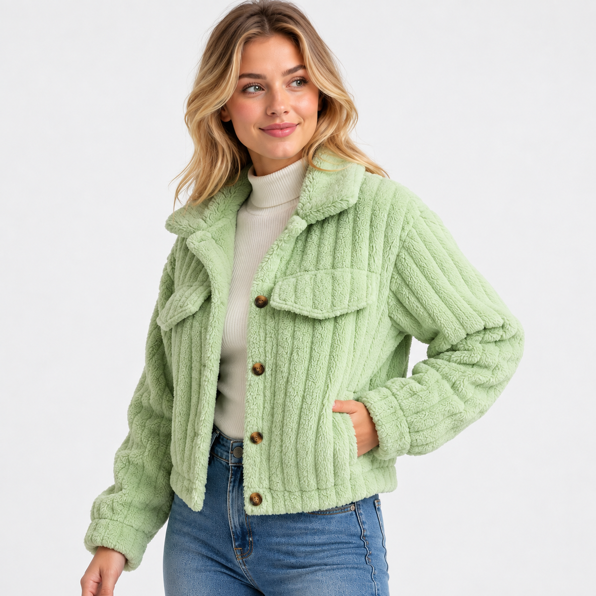 Old Ashworth | Women’s Cropped Teddy Jacket with Zip and Pockets