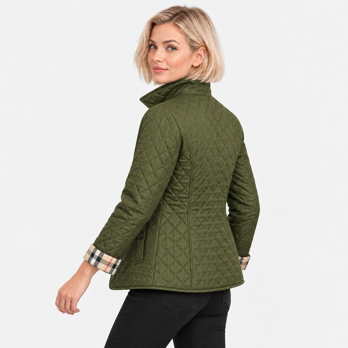 Old Ashworth | Women's Quilted Jacket – Lightweight Contrast Cuffs
