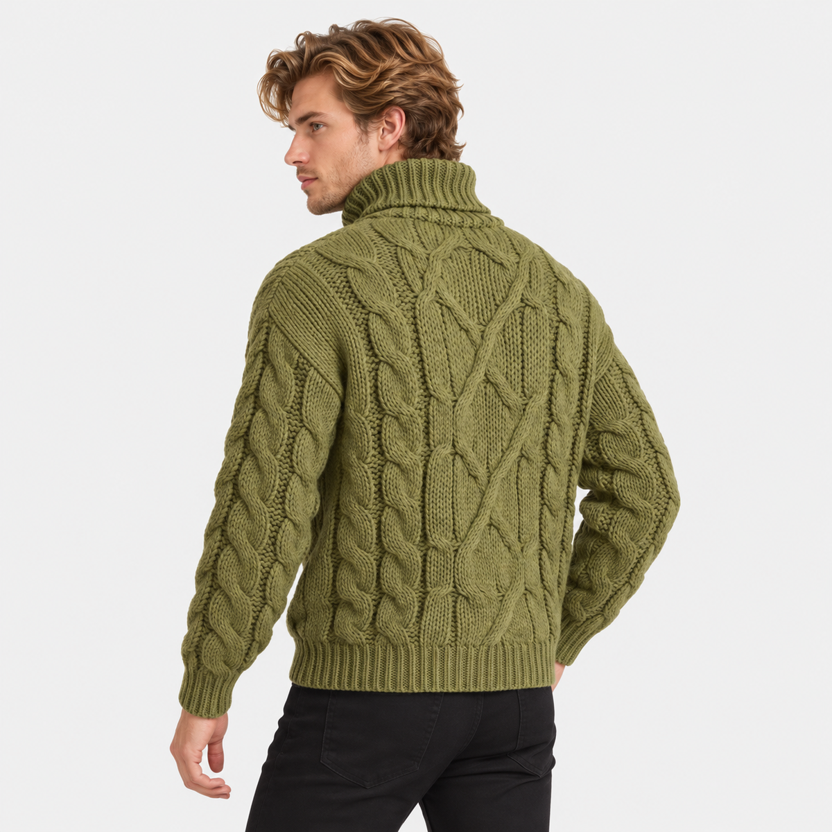 Old Ashworth | Men's Jumper – Cable Knit Roll Neck for Winter