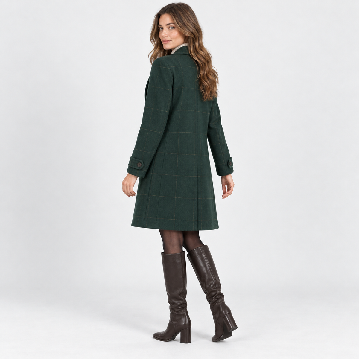 Old Ashworth | Women's Long Coat – Checked Smart Casual Style
