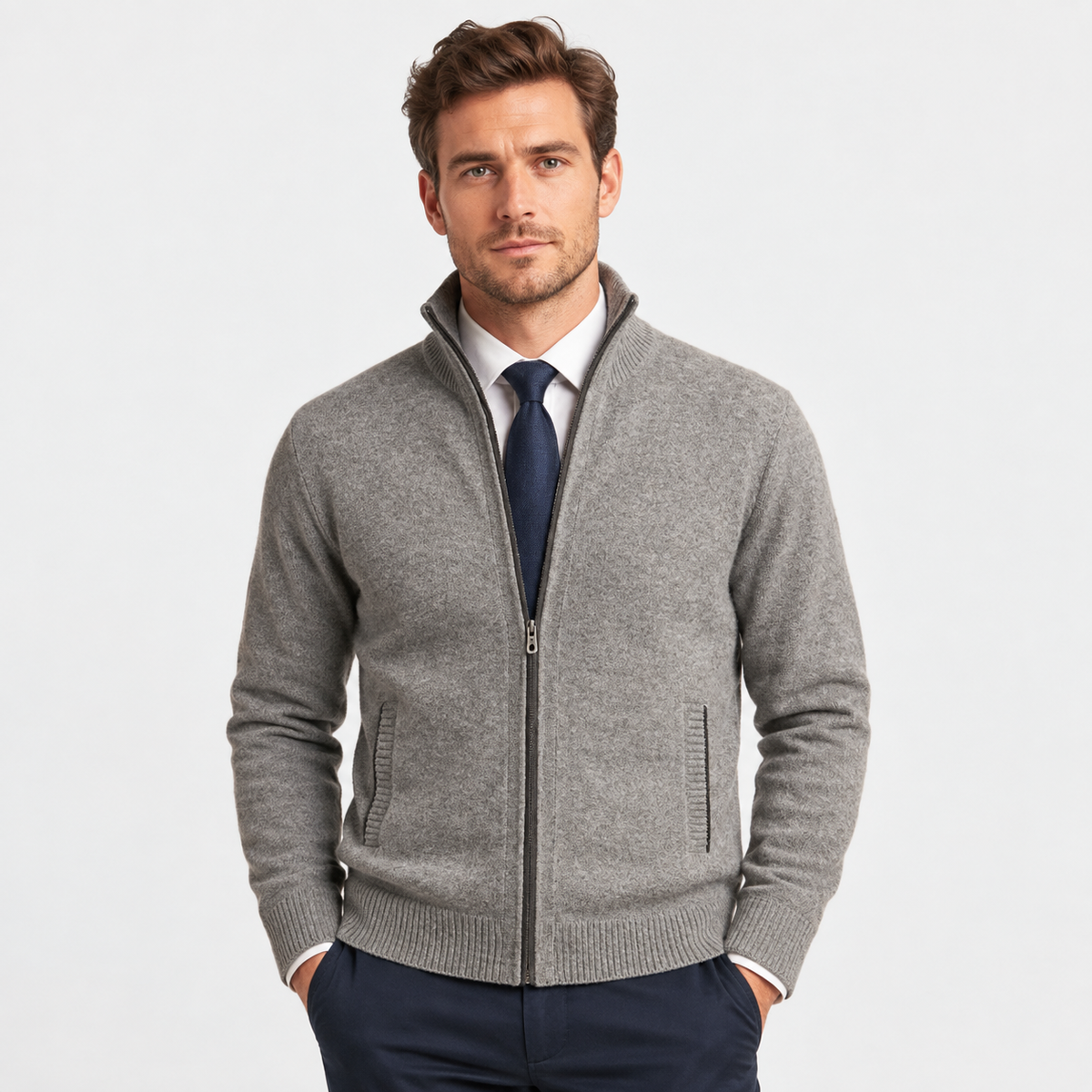 Old Ashworth | Men’s Knitted Zip Jacket for Smart Casual Wear