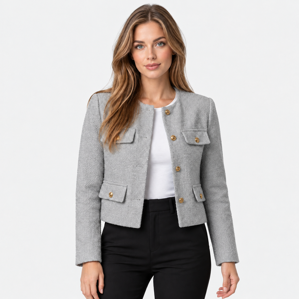 Old Ashworth | Women's Blazer – Cropped Tweed Smart Casual