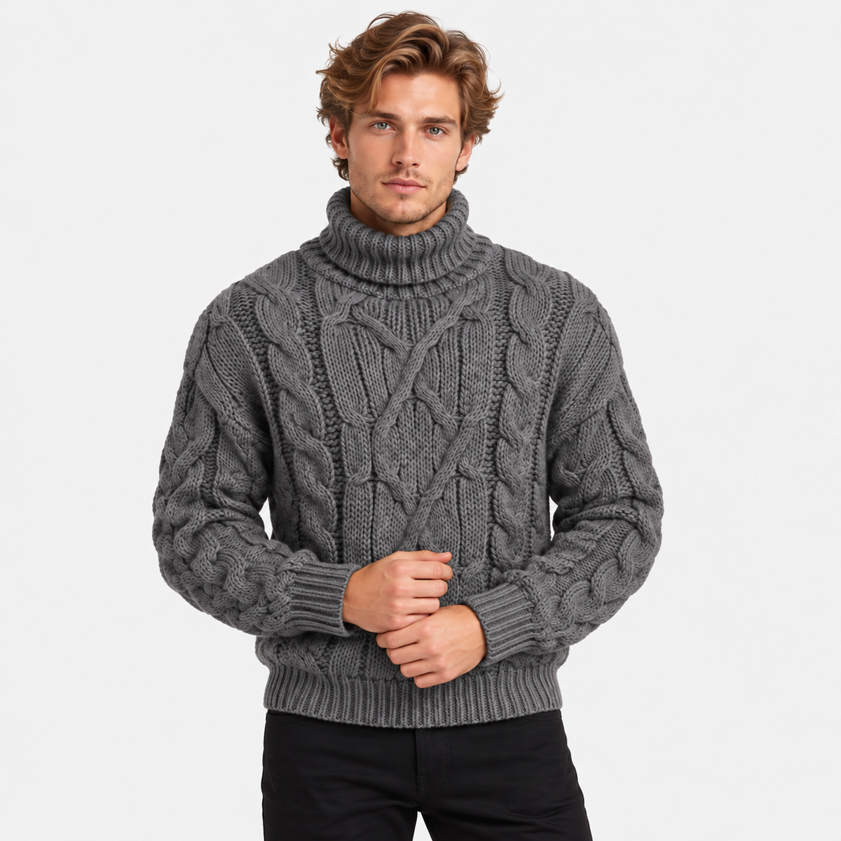 Old Ashworth | Men's Jumper – Cable Knit Roll Neck for Winter