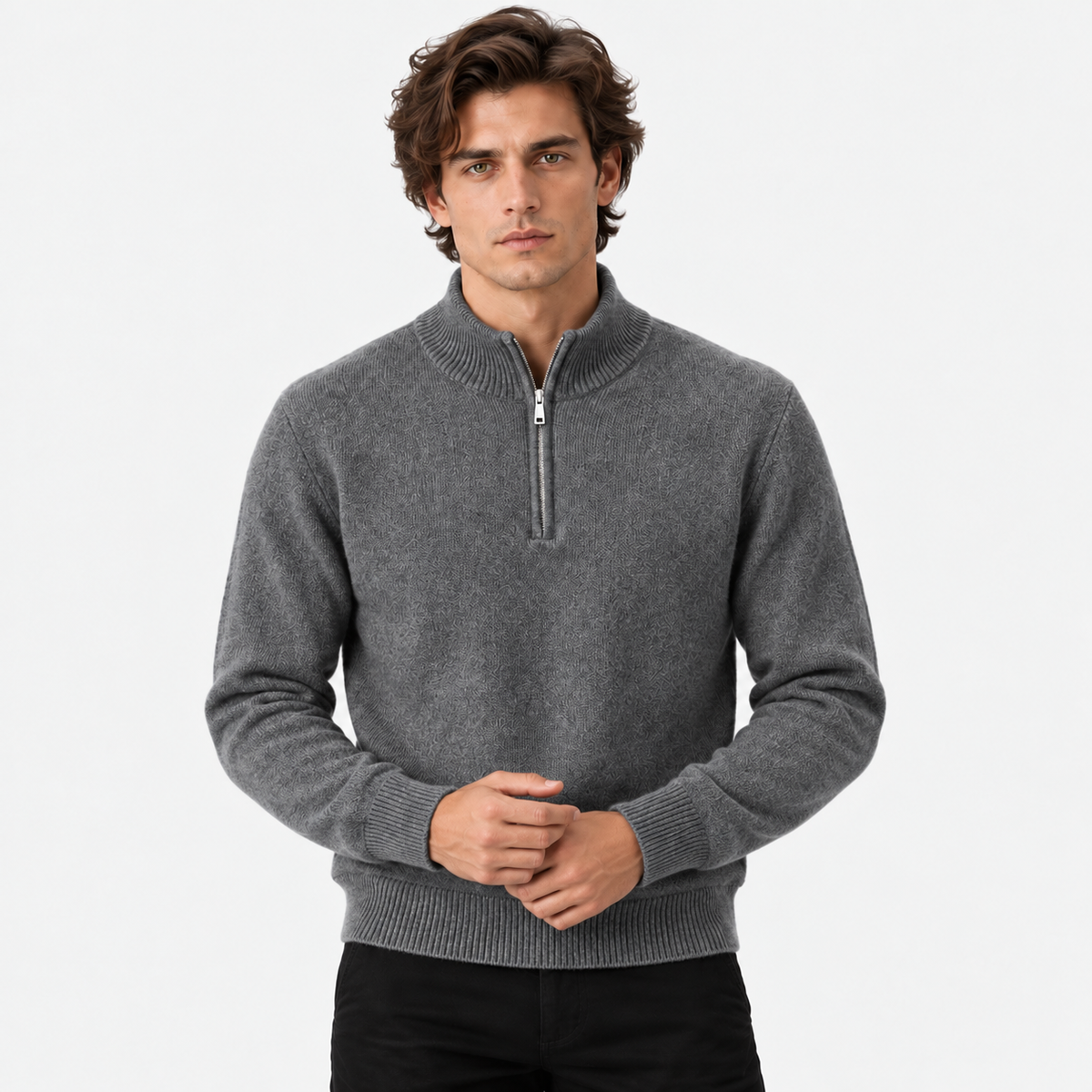 Old Ashworth | Men's Jumper – Cashmere Quarter-Zip High Collar