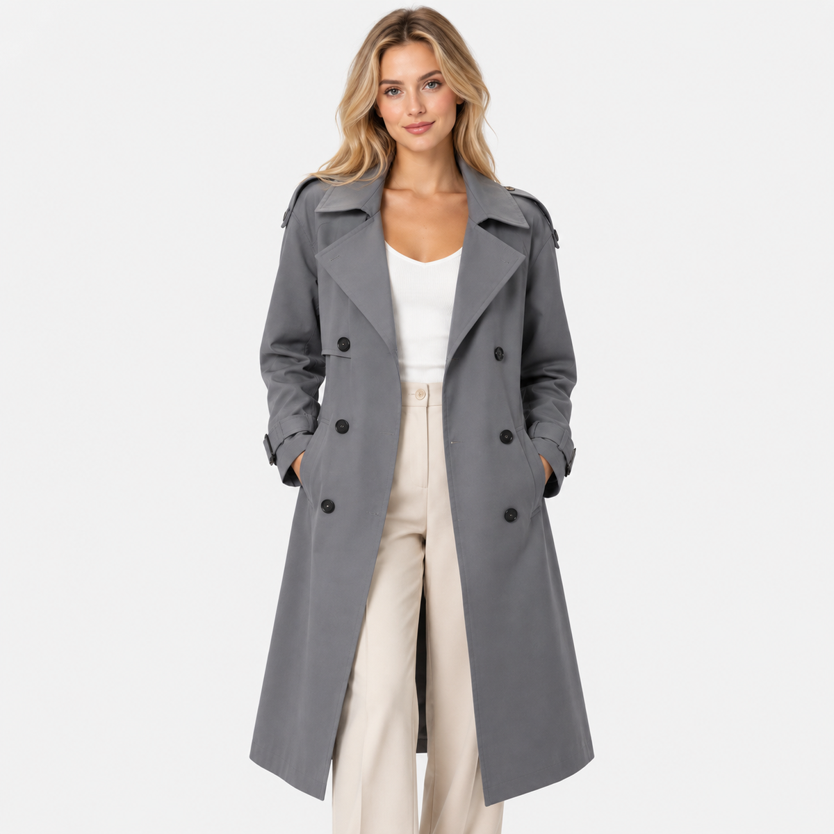 Old Ashworth  | Women's Double Breasted Belted Trench Coat Classic Outerwear