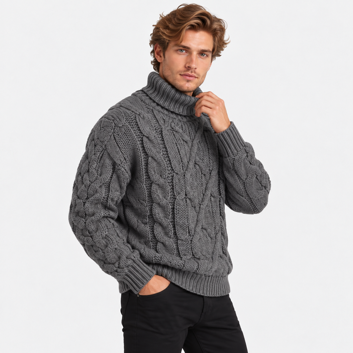 Old Ashworth | Men's Jumper – Cable Knit Roll Neck for Winter