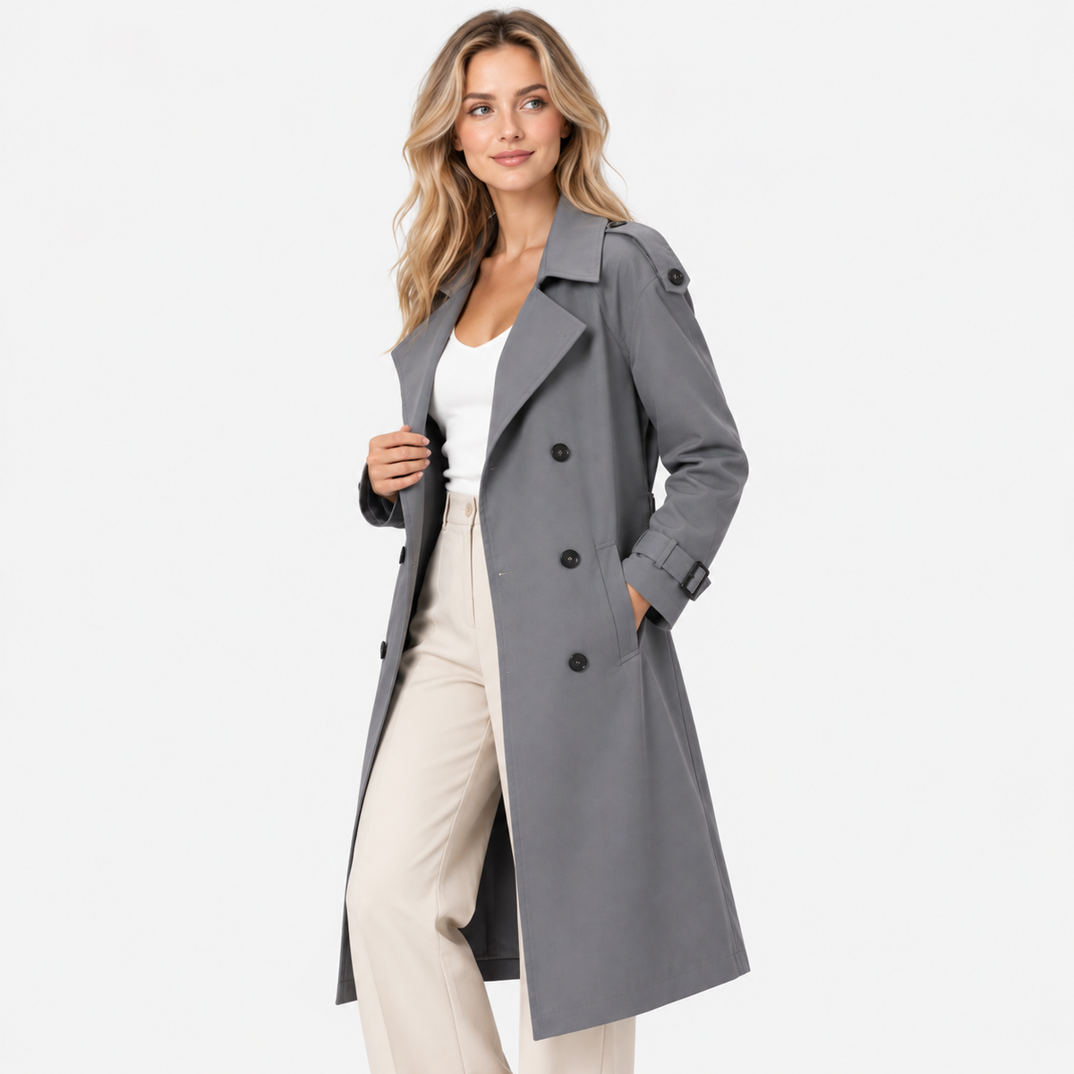 Old Ashworth  | Women's Double Breasted Belted Trench Coat Classic Outerwear