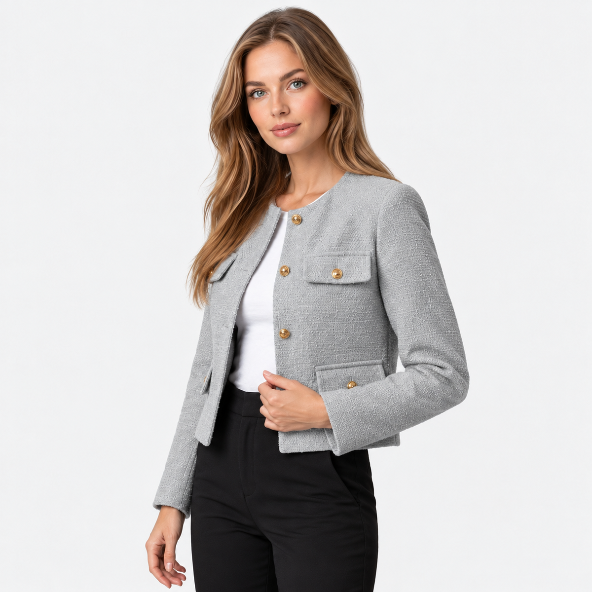 Old Ashworth | Women's Blazer – Cropped Tweed Smart Casual