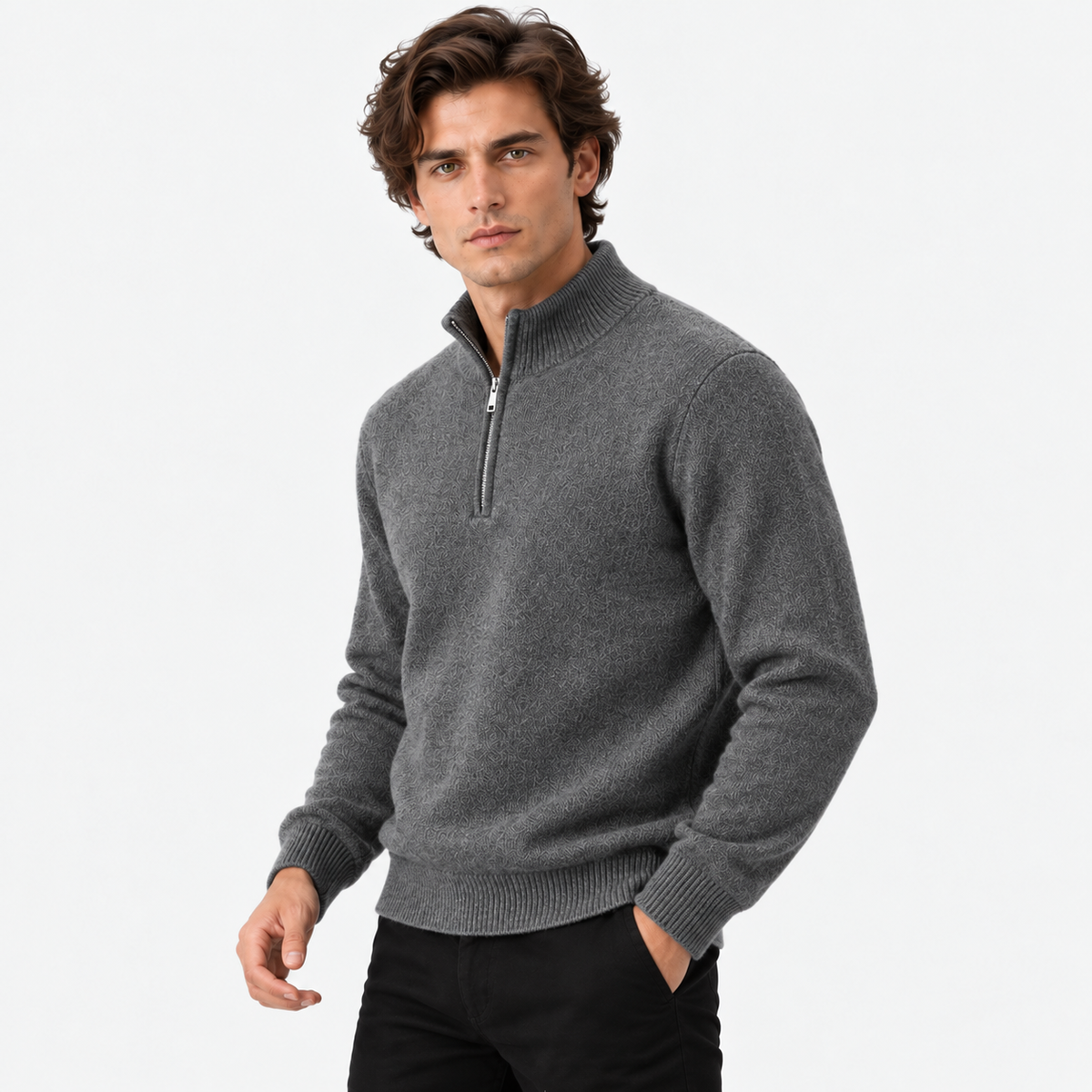 Old Ashworth | Men's Jumper – Cashmere Quarter-Zip High Collar
