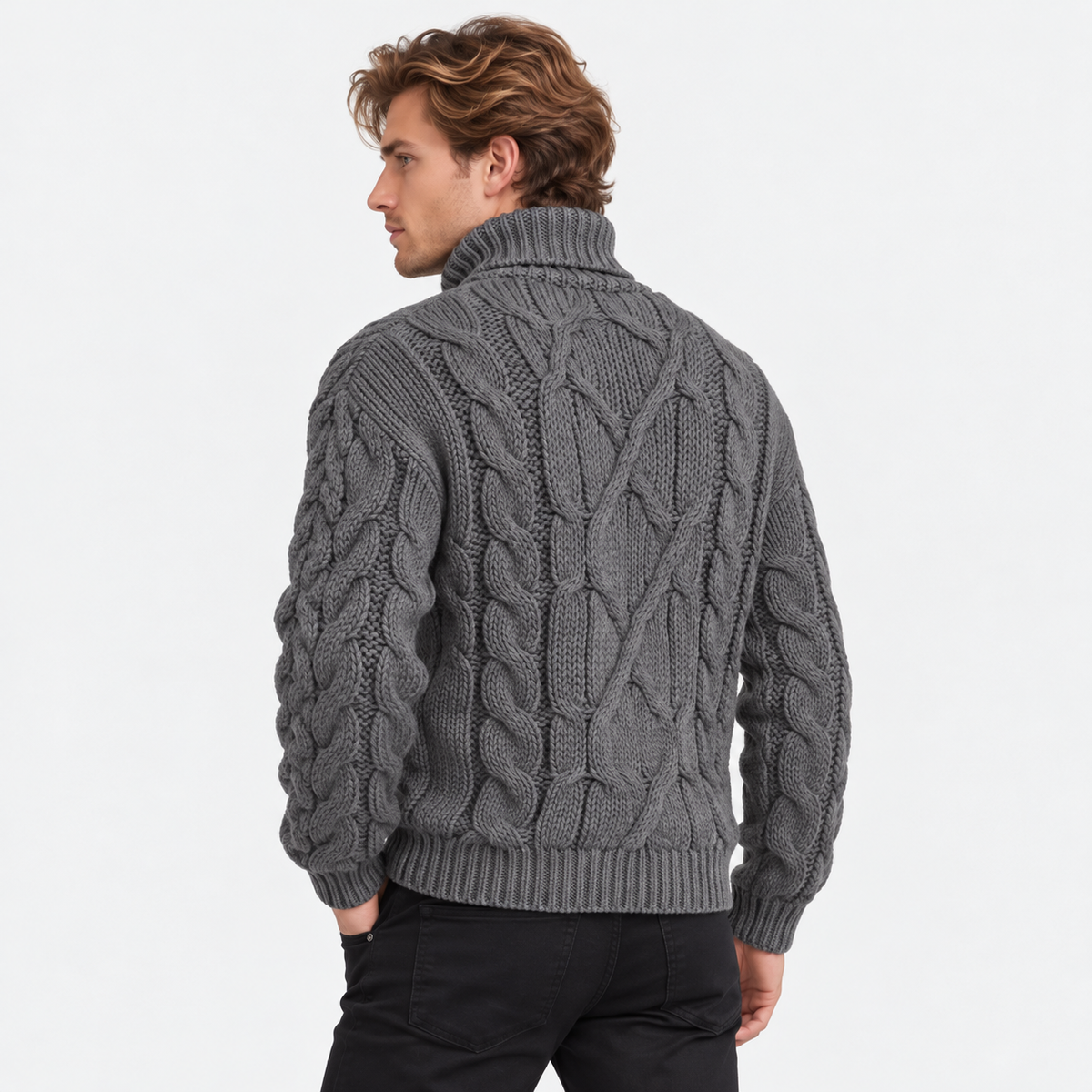 Old Ashworth | Men's Jumper – Cable Knit Roll Neck for Winter