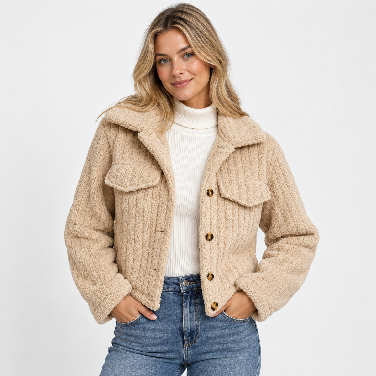 Old Ashworth | Women’s Cropped Teddy Jacket with Zip and Pockets