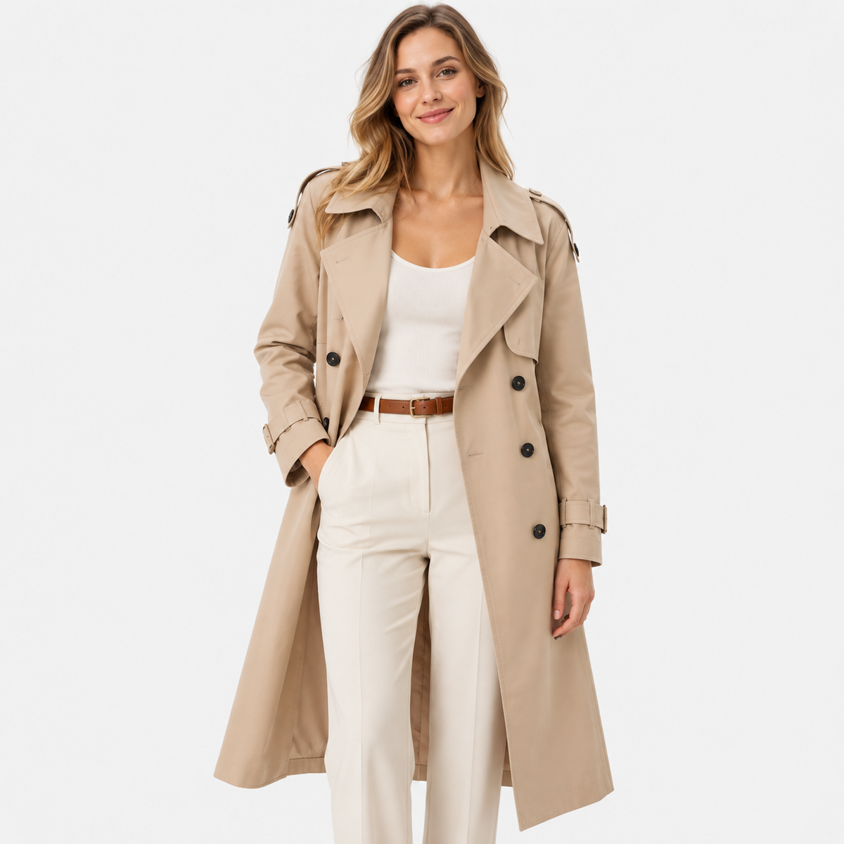 Old Ashworth  | Women's Double Breasted Belted Trench Coat Classic Outerwear
