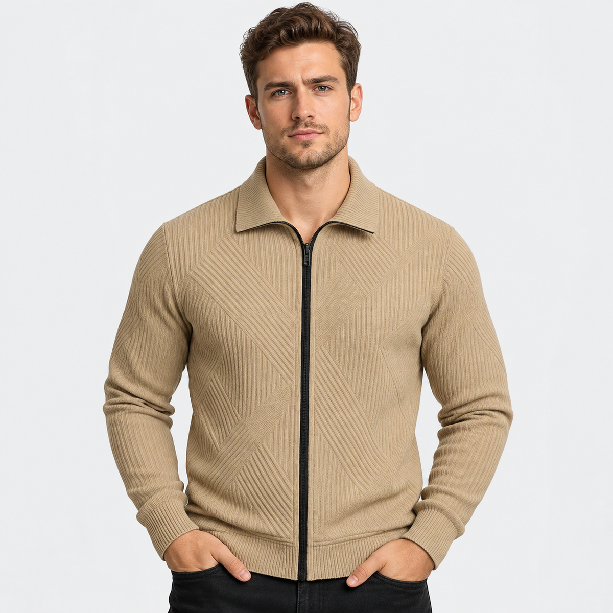 Old Ashworth | Men’s Ribbed Knit Jacket for Smart Casual Wear