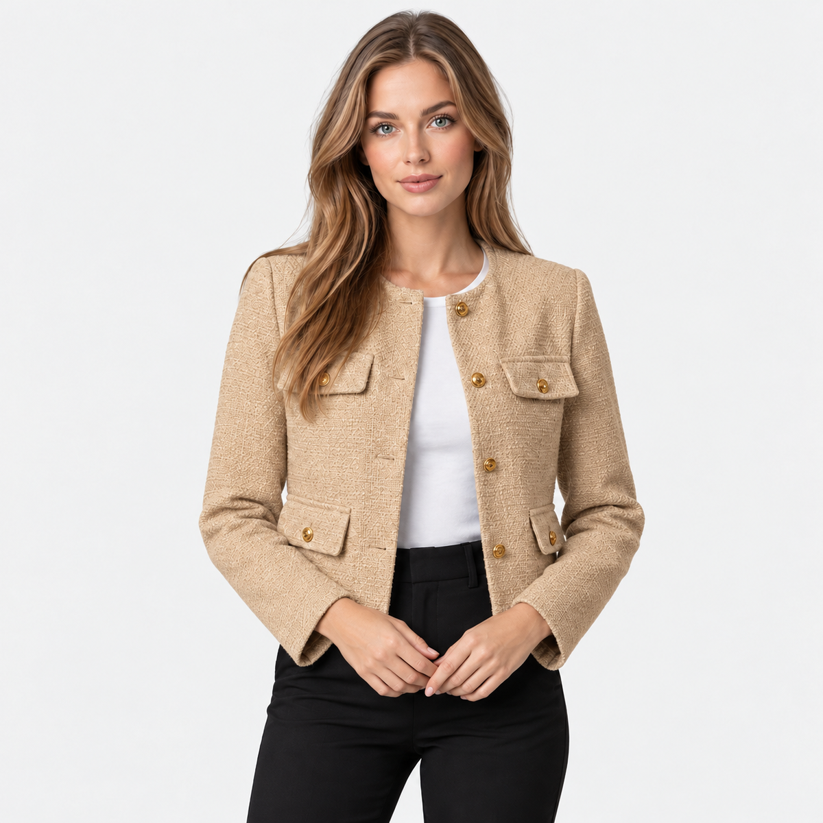 Old Ashworth | Women's Blazer – Cropped Tweed Smart Casual