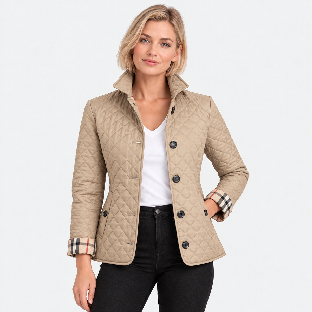 Old Ashworth | Women's Quilted Jacket – Lightweight Contrast Cuffs