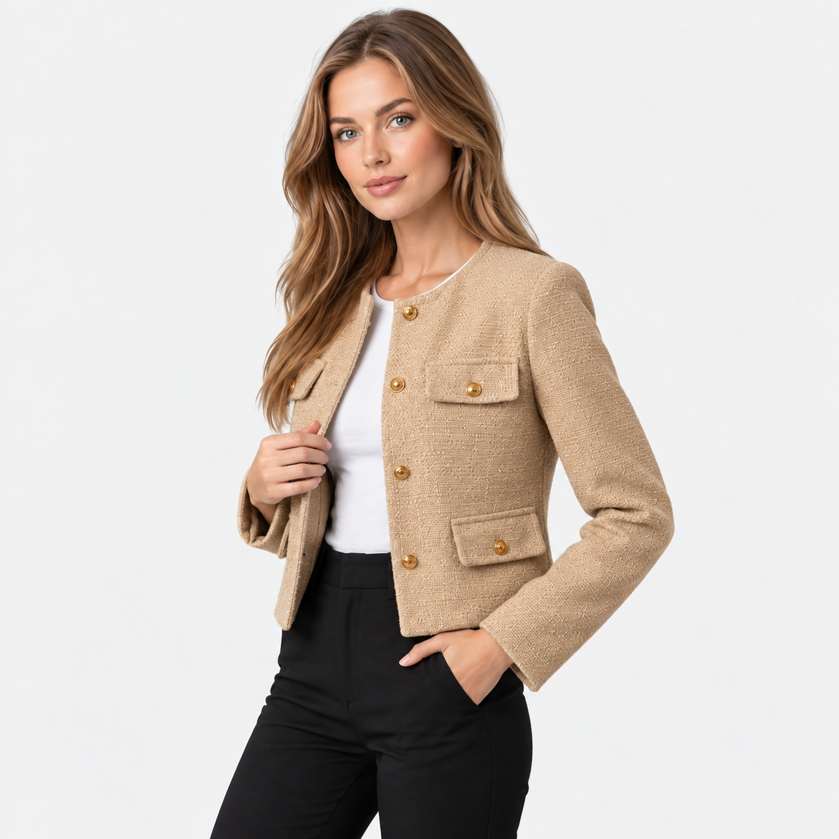 Old Ashworth | Women's Blazer – Cropped Tweed Smart Casual