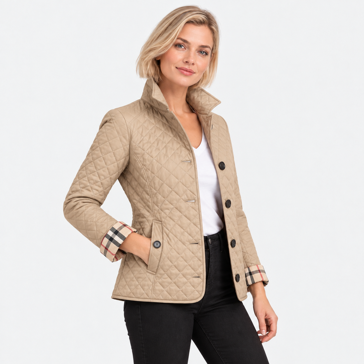 Old Ashworth | Women's Quilted Jacket – Lightweight Contrast Cuffs