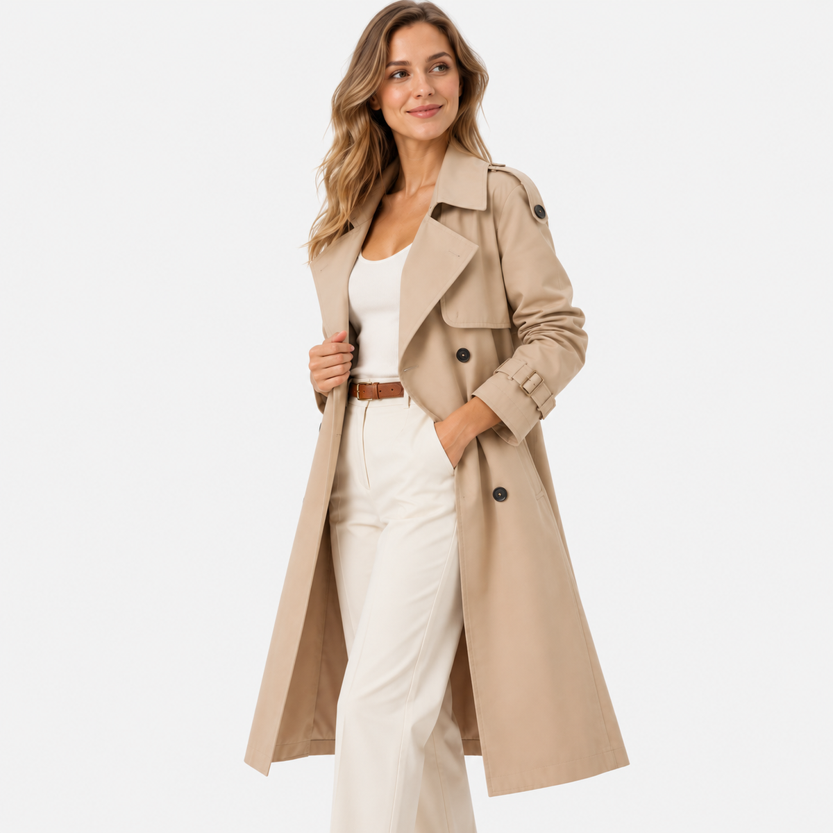 Old Ashworth  | Women's Double Breasted Belted Trench Coat Classic Outerwear
