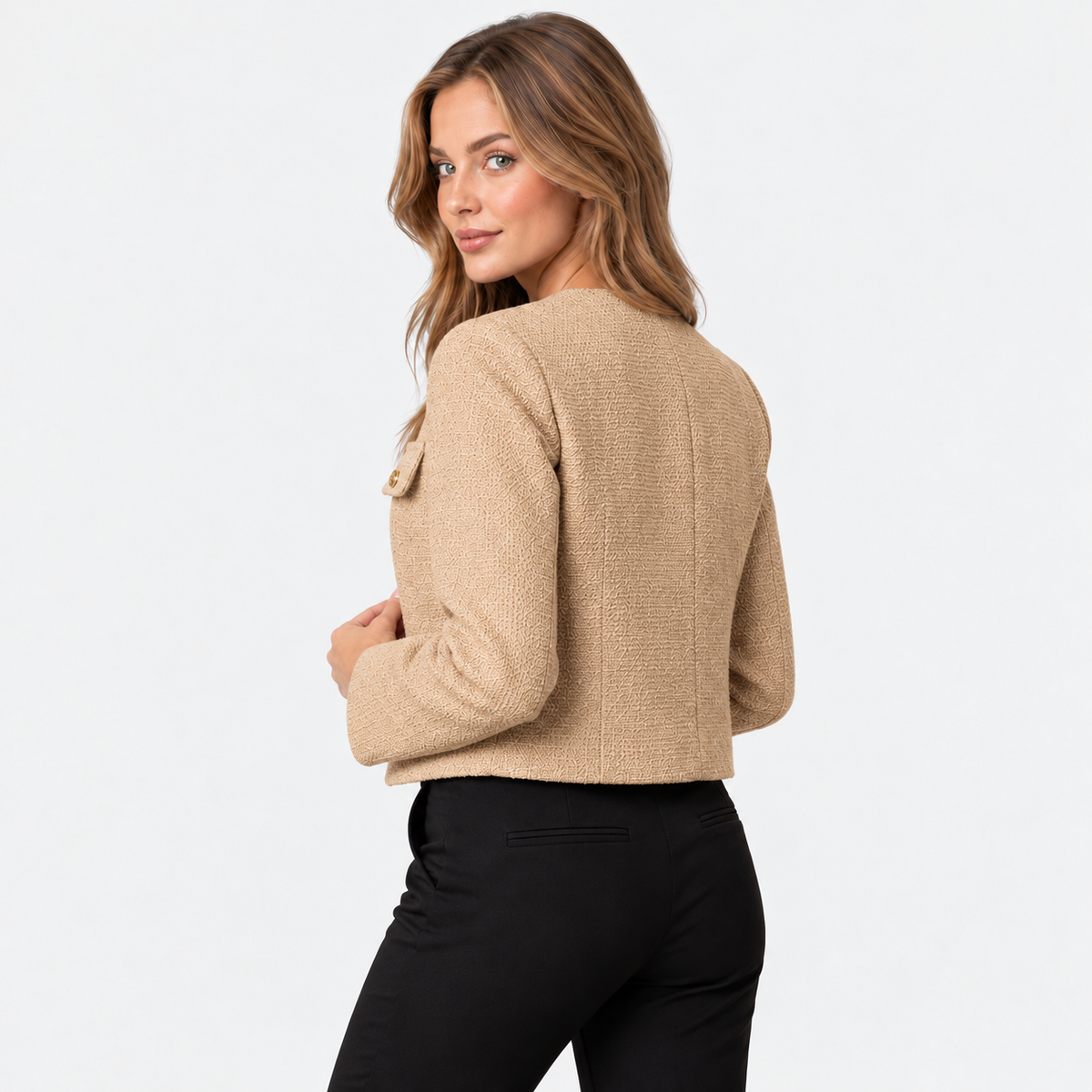 Old Ashworth | Women's Blazer – Cropped Tweed Smart Casual
