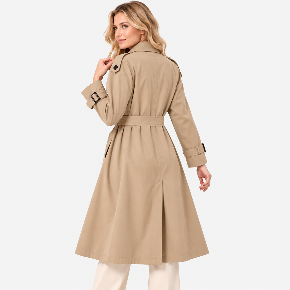 Old Ashworth  | Women's Double Breasted Belted Trench Coat Classic Outerwear