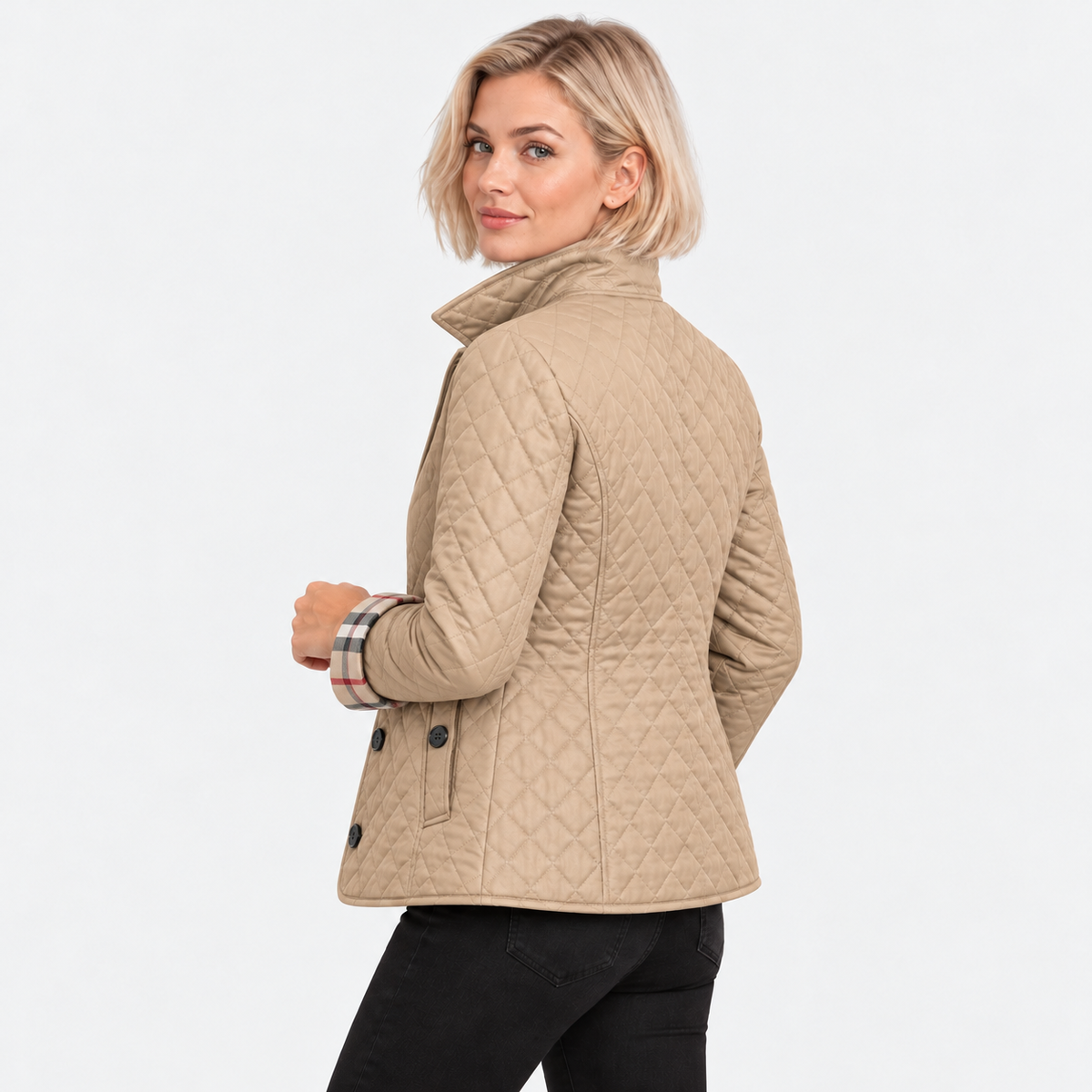 Old Ashworth | Women's Quilted Jacket – Lightweight Contrast Cuffs