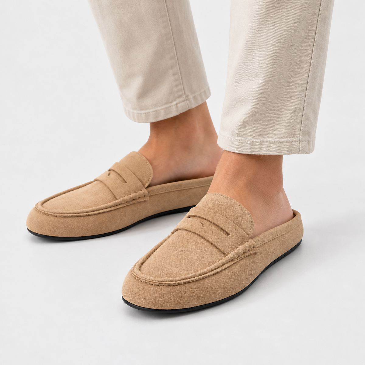 Old Ashworth | Men's Mule Loafers – Suede-Look Everyday Slip-On