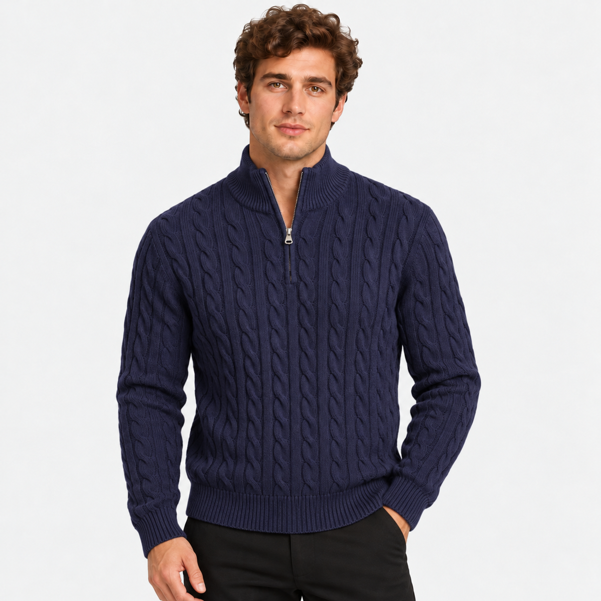 Old Ashworth | Men's Jumper – Cotton Half-Zip Long Sleeve