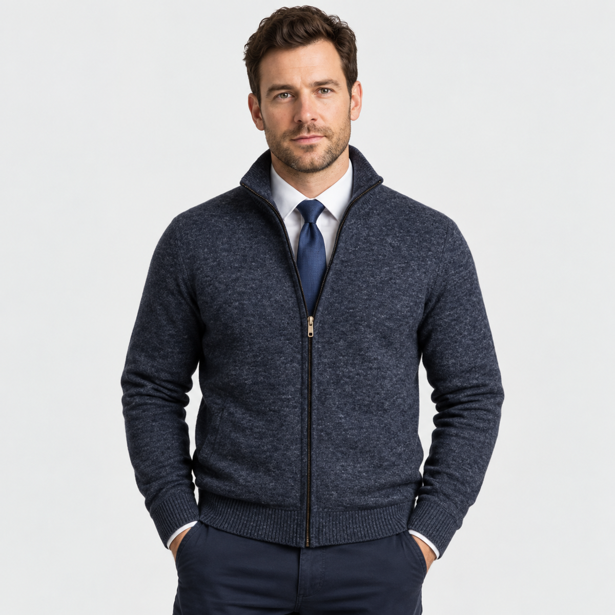 Old Ashworth | Men’s Knitted Zip Jacket for Smart Casual Wear
