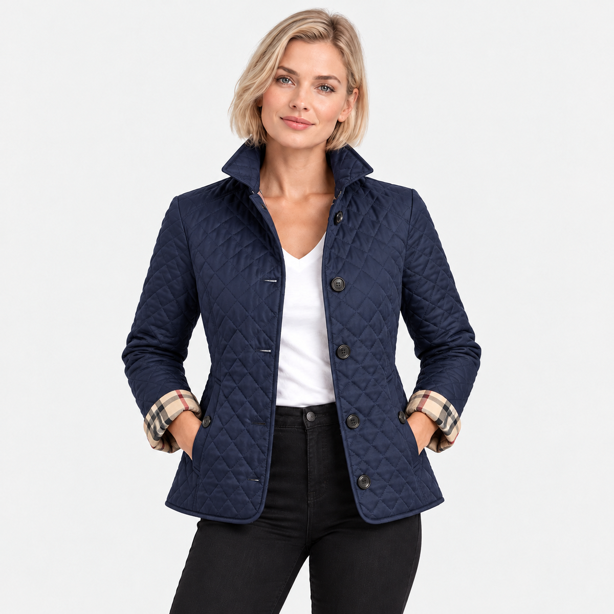 Old Ashworth | Women's Quilted Jacket – Lightweight Contrast Cuffs