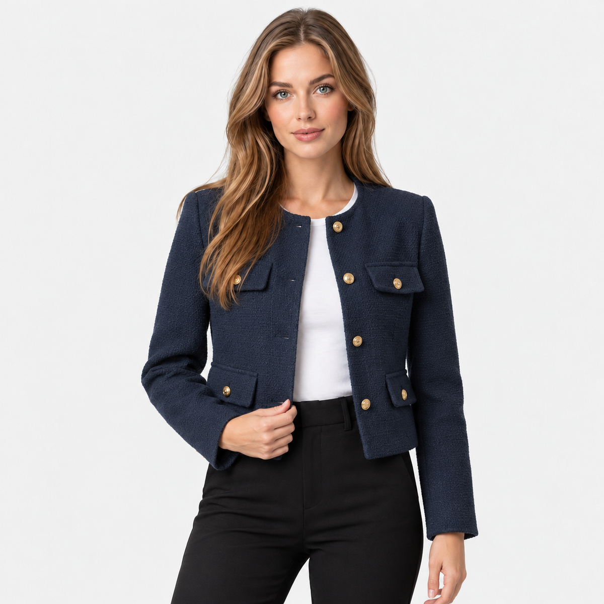 Old Ashworth | Women's Blazer – Cropped Tweed Smart Casual