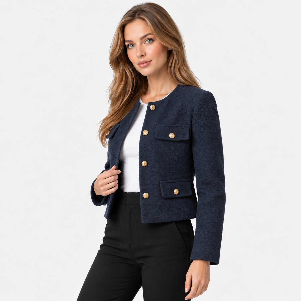 Old Ashworth | Women's Blazer – Cropped Tweed Smart Casual