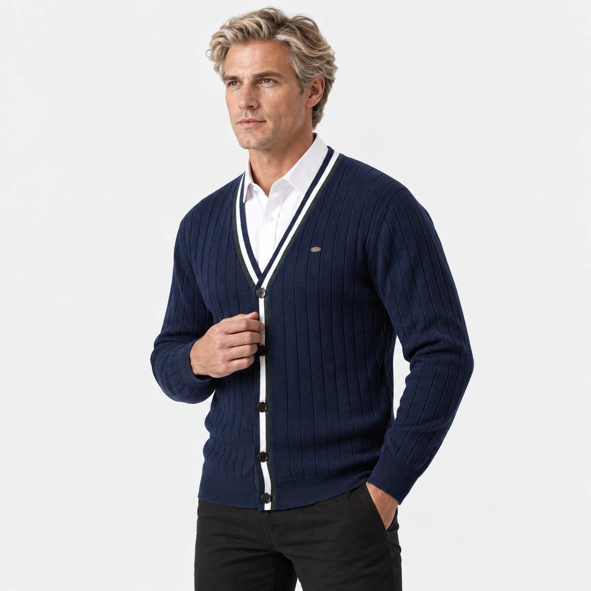 Old Ashworth | Men's Cotton Cardigan – Button-Up Office Wear