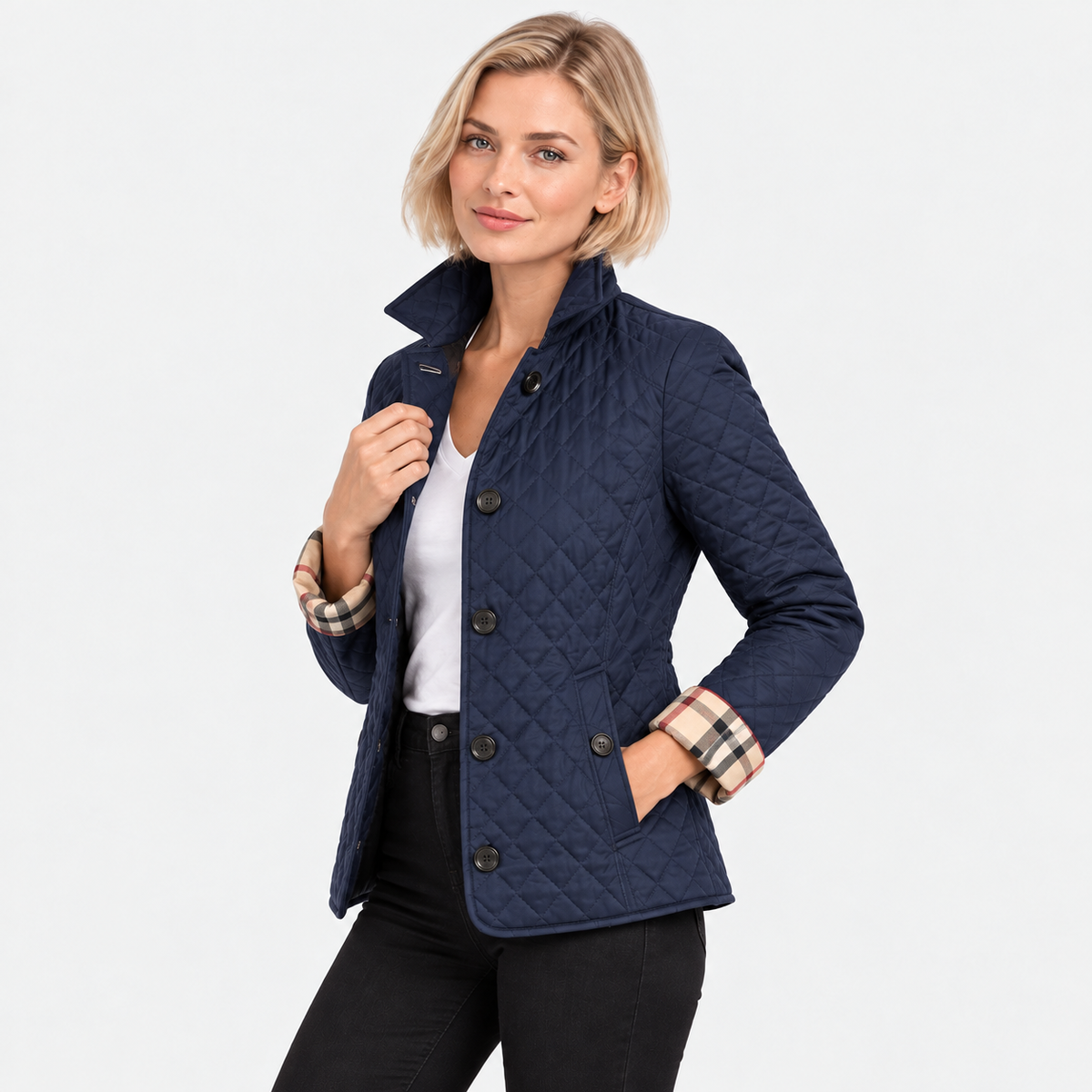 Old Ashworth | Women's Quilted Jacket – Lightweight Contrast Cuffs