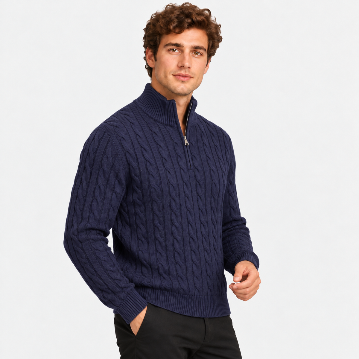 Old Ashworth | Men's Jumper – Cotton Half-Zip Long Sleeve