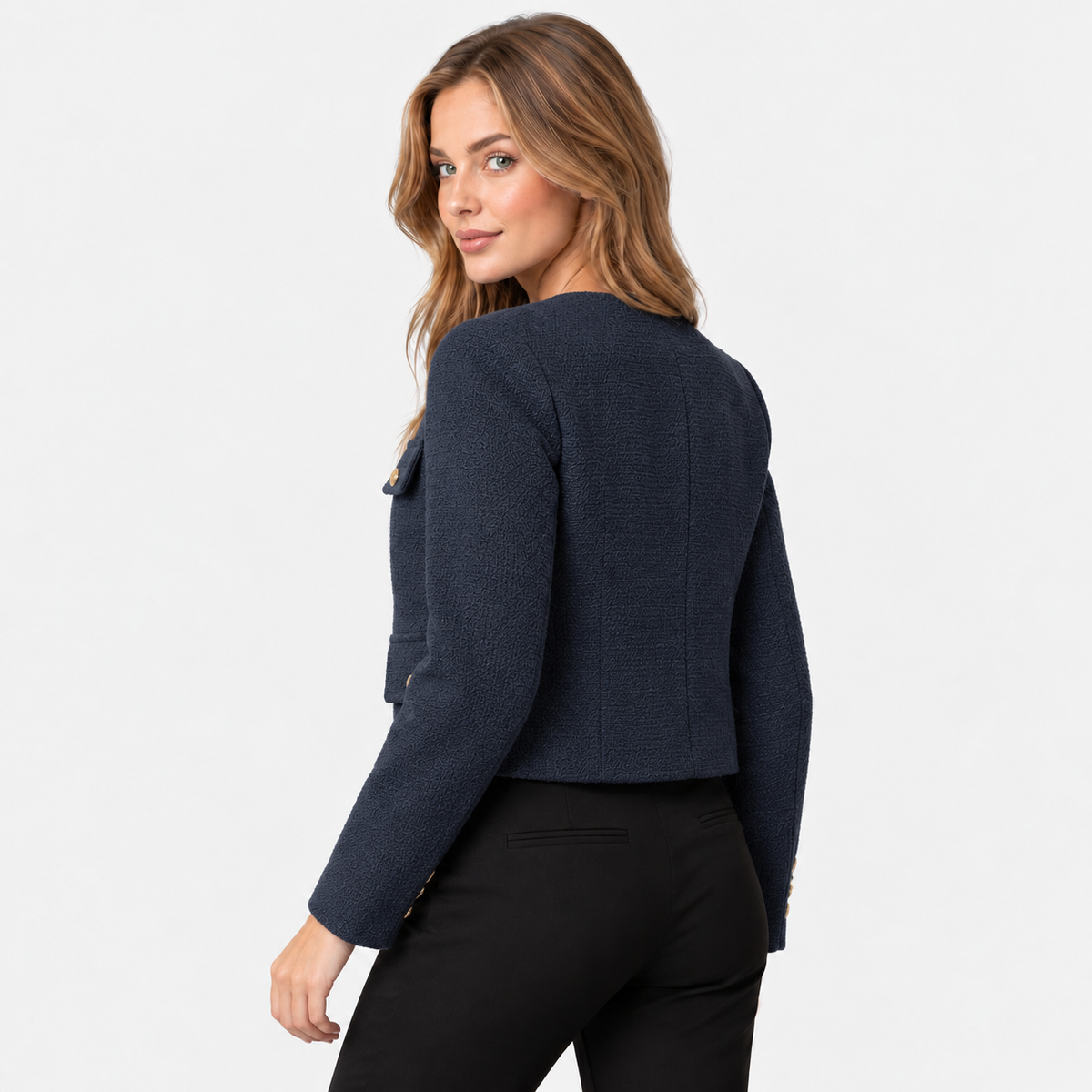 Old Ashworth | Women's Blazer – Cropped Tweed Smart Casual