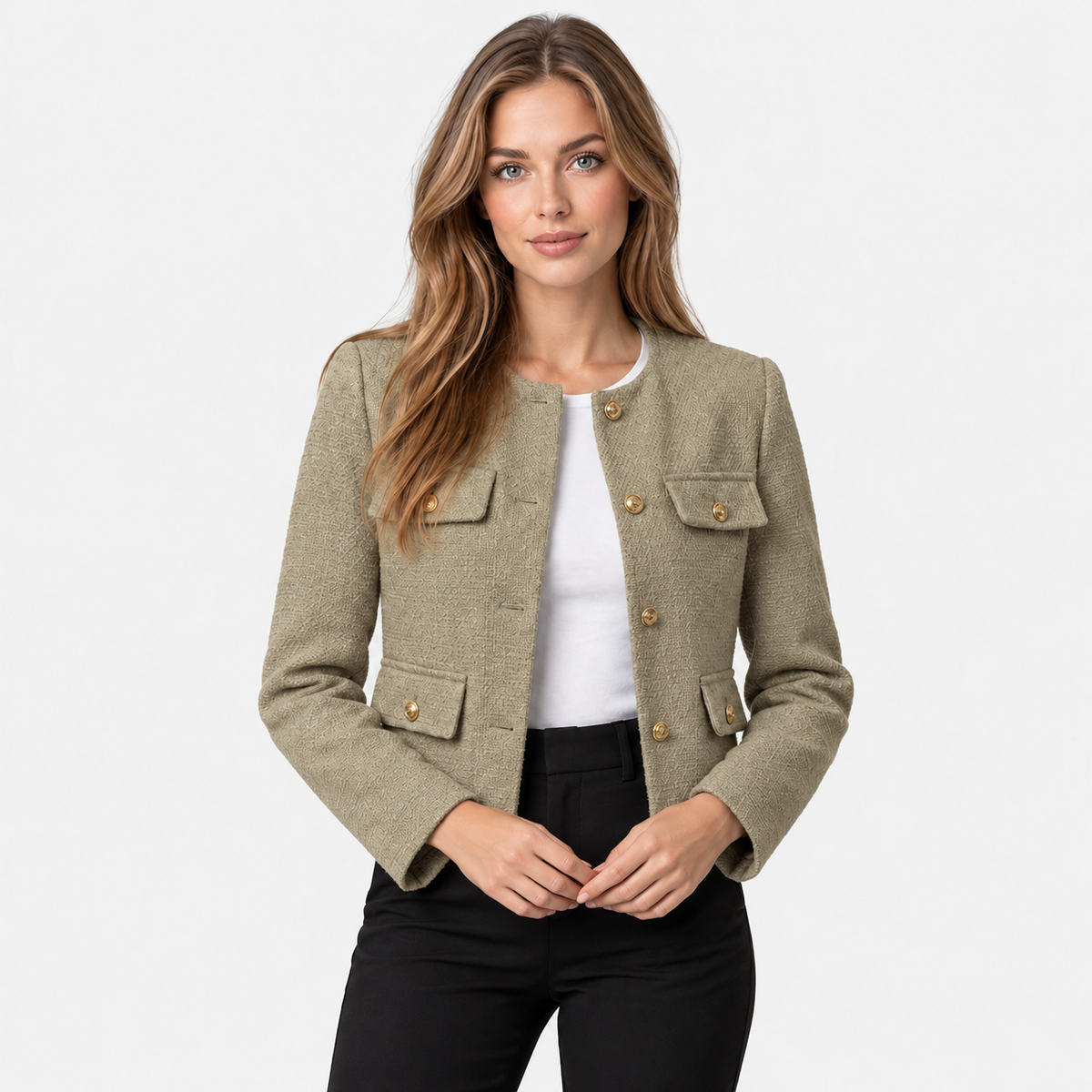 Old Ashworth | Women's Blazer – Cropped Tweed Smart Casual