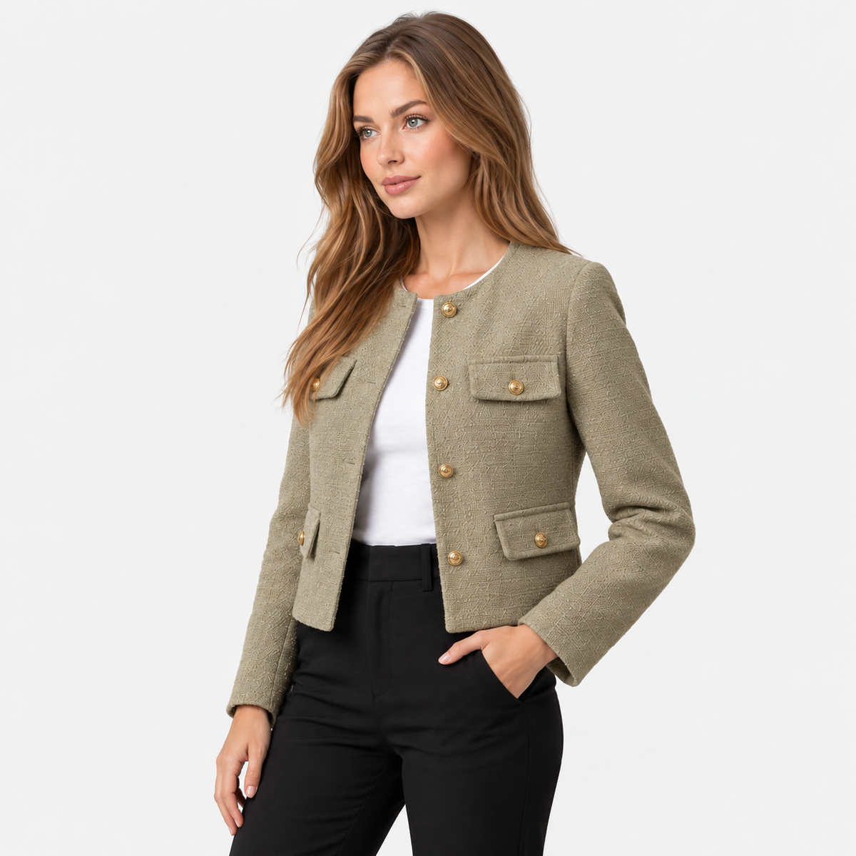 Old Ashworth | Women's Blazer – Cropped Tweed Smart Casual