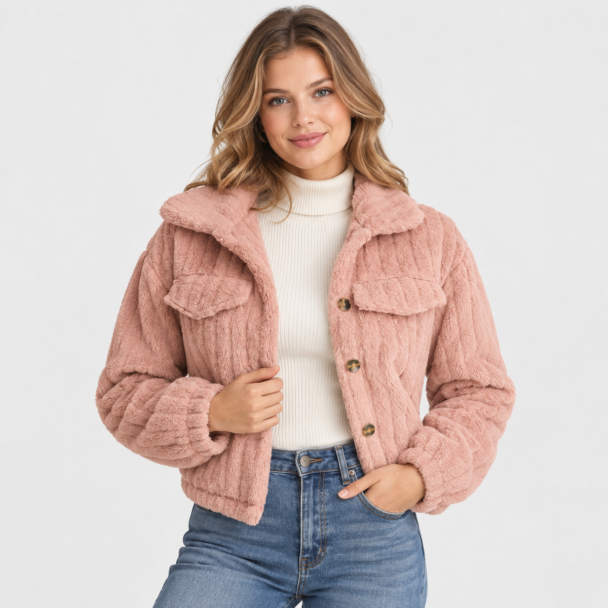 Old Ashworth | Women’s Cropped Teddy Jacket with Zip and Pockets