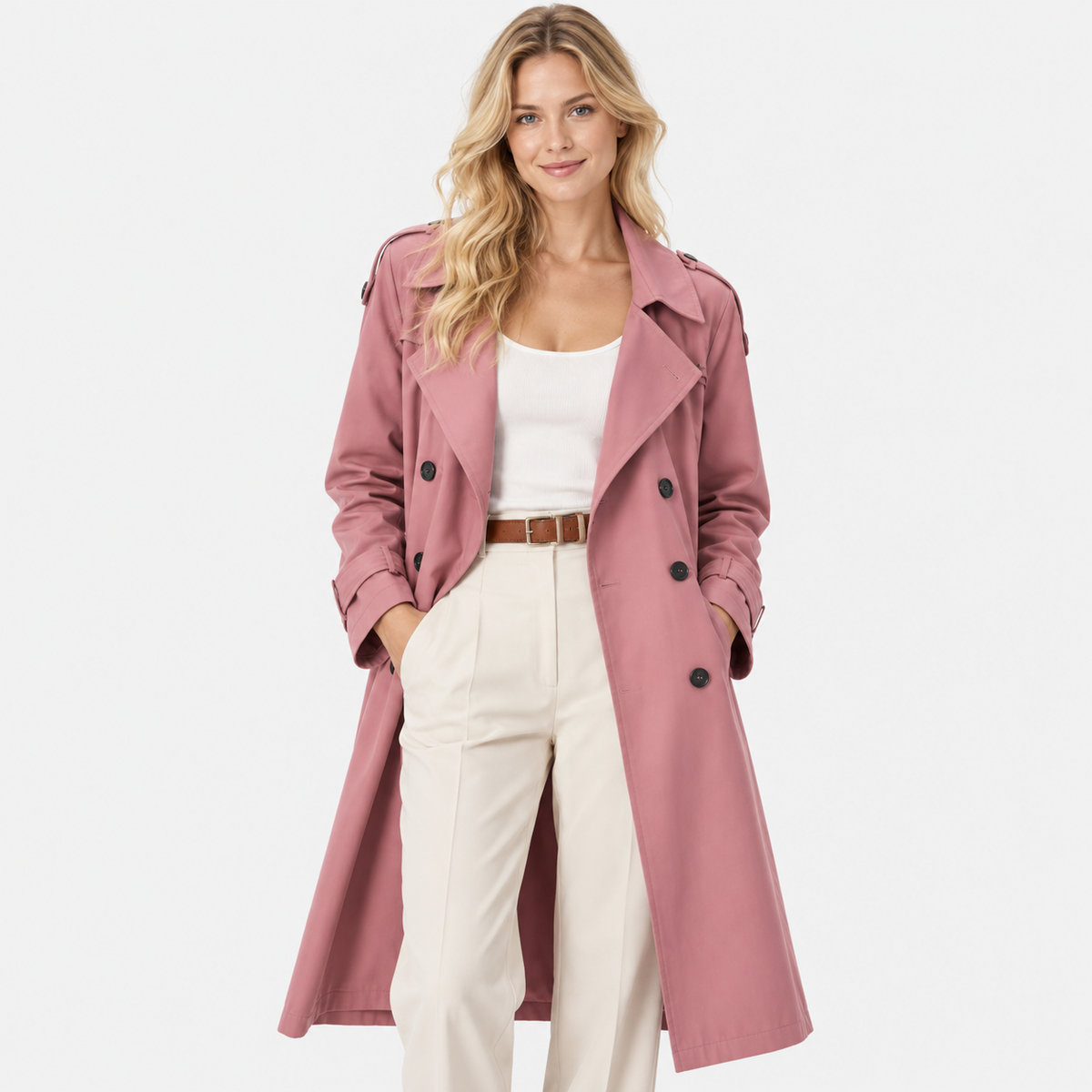 Old Ashworth  | Women's Double Breasted Belted Trench Coat Classic Outerwear