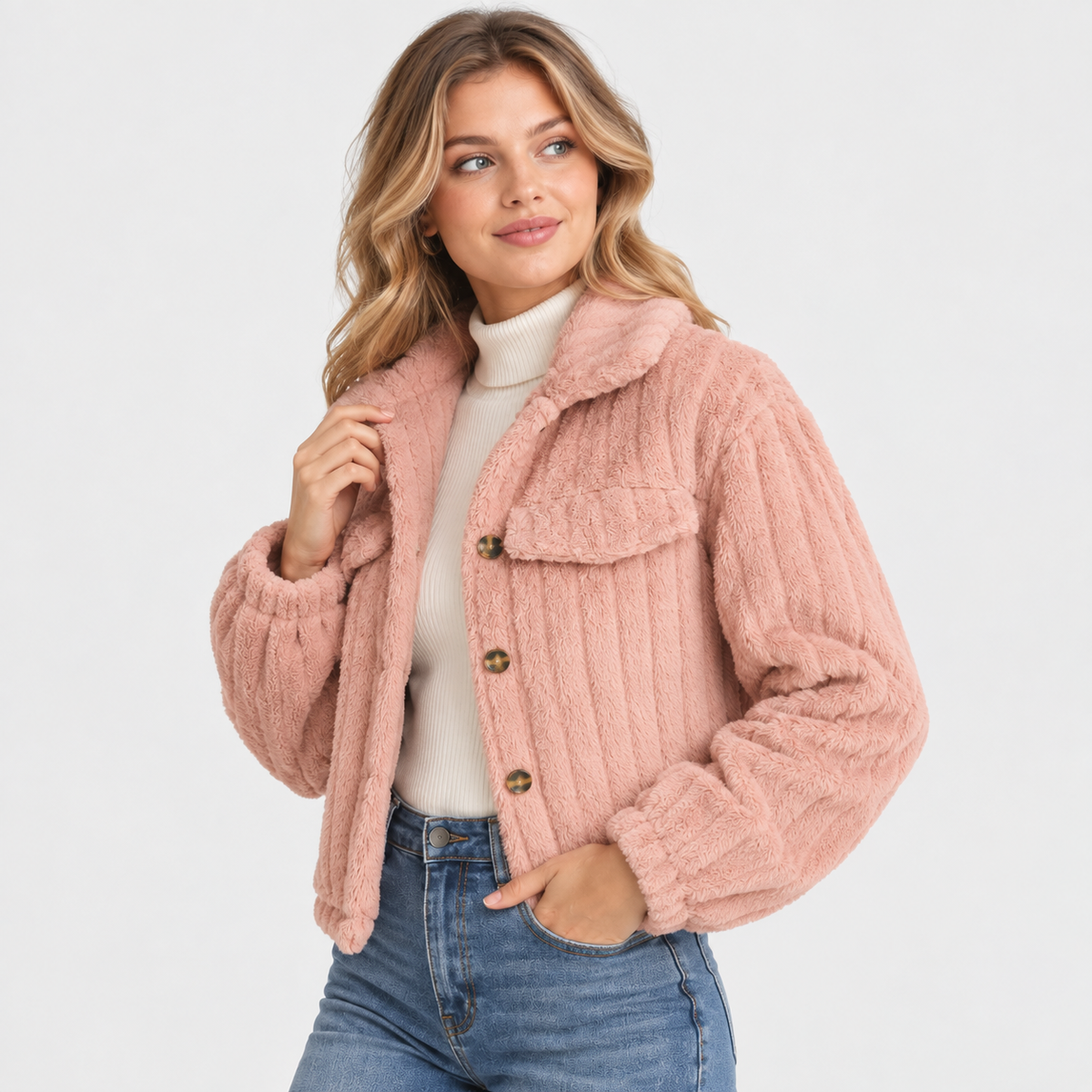 Old Ashworth | Women’s Cropped Teddy Jacket with Zip and Pockets