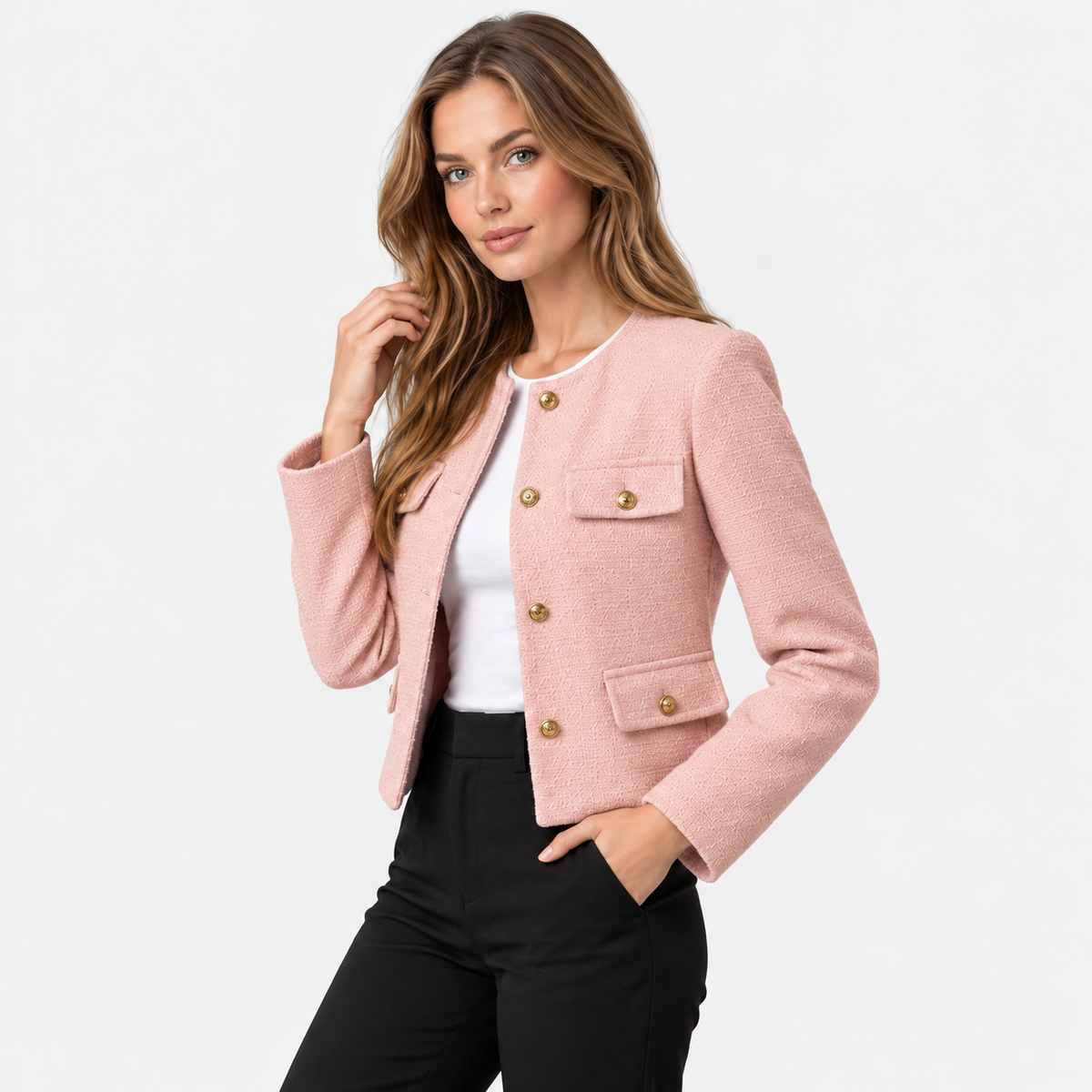 Old Ashworth | Women's Blazer – Cropped Tweed Smart Casual