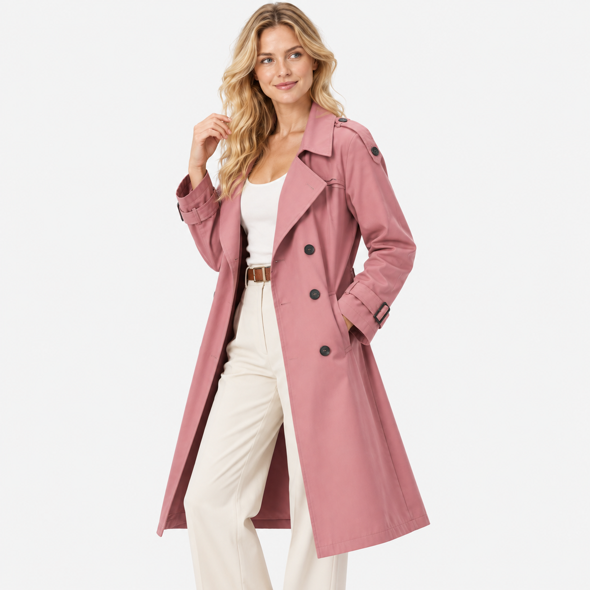 Old Ashworth  | Women's Double Breasted Belted Trench Coat Classic Outerwear