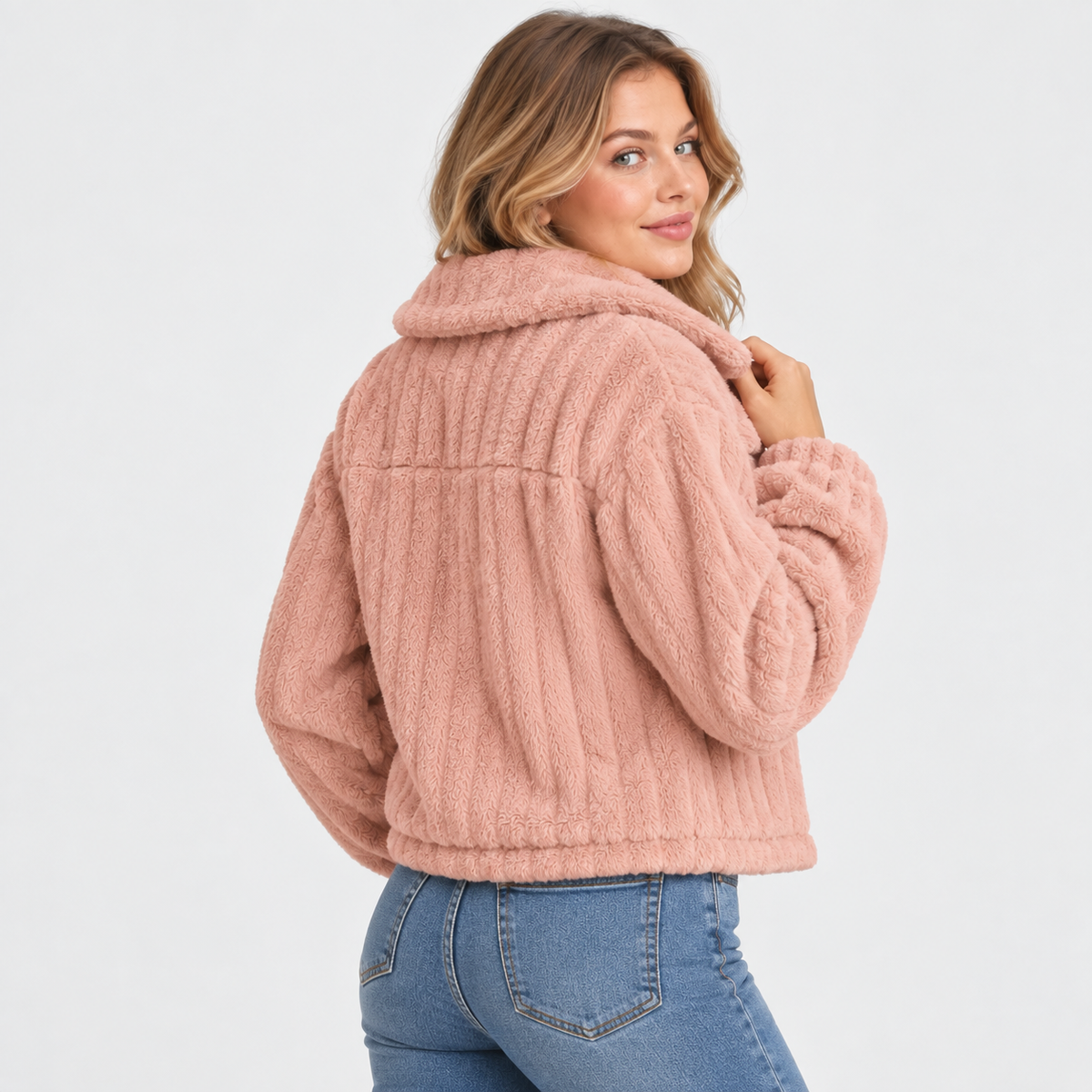 Old Ashworth | Women’s Cropped Teddy Jacket with Zip and Pockets