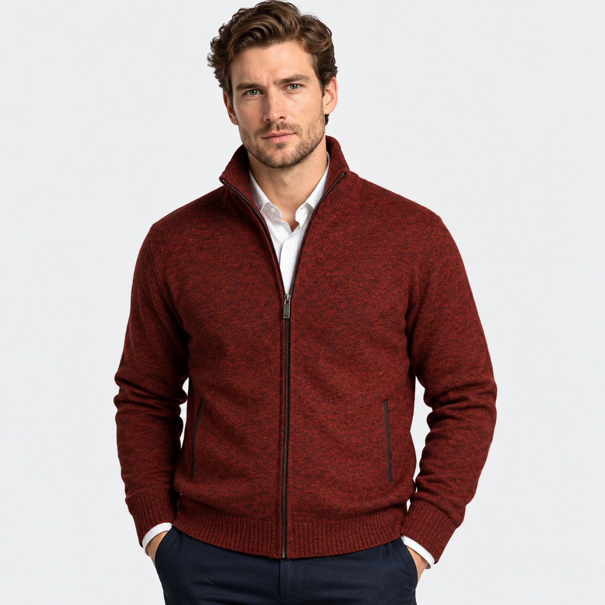 Old Ashworth | Men’s Knitted Zip Jacket for Smart Casual Wear