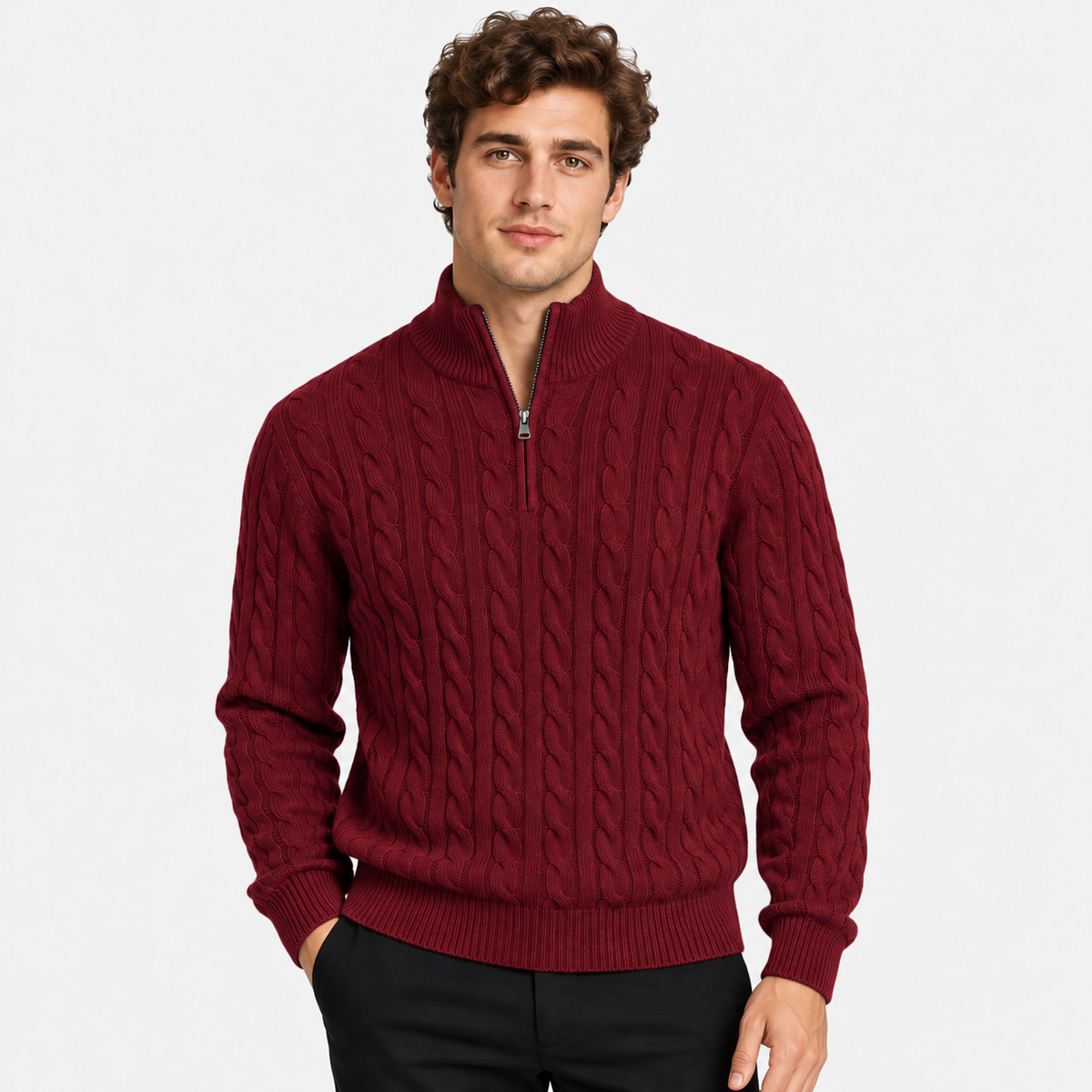 Old Ashworth | Men's Jumper – Cotton Half-Zip Long Sleeve