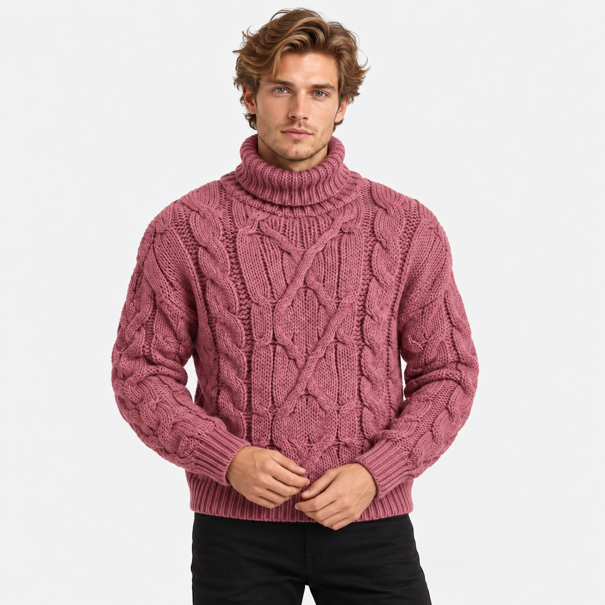 Old Ashworth | Men's Jumper – Cable Knit Roll Neck for Winter