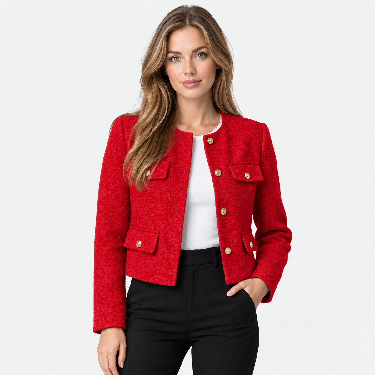 Old Ashworth | Women's Blazer – Cropped Tweed Smart Casual