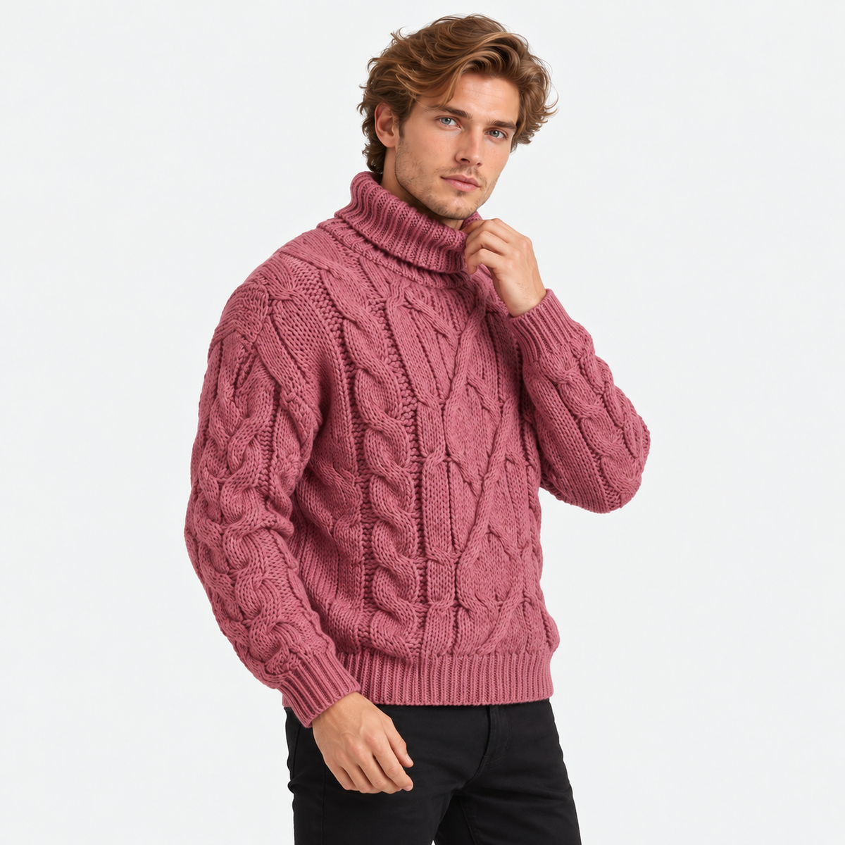 Old Ashworth | Men's Jumper – Cable Knit Roll Neck for Winter
