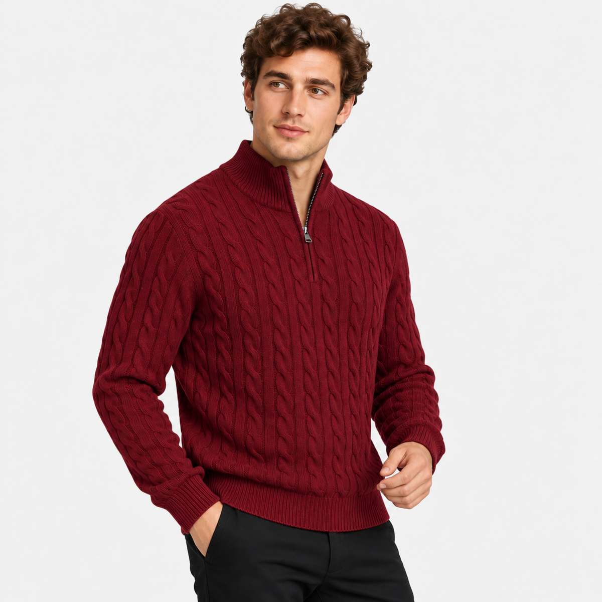 Old Ashworth | Men's Jumper – Cotton Half-Zip Long Sleeve