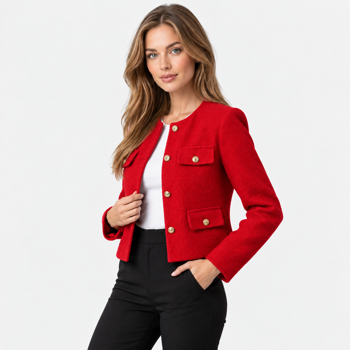 Old Ashworth | Women's Blazer – Cropped Tweed Smart Casual